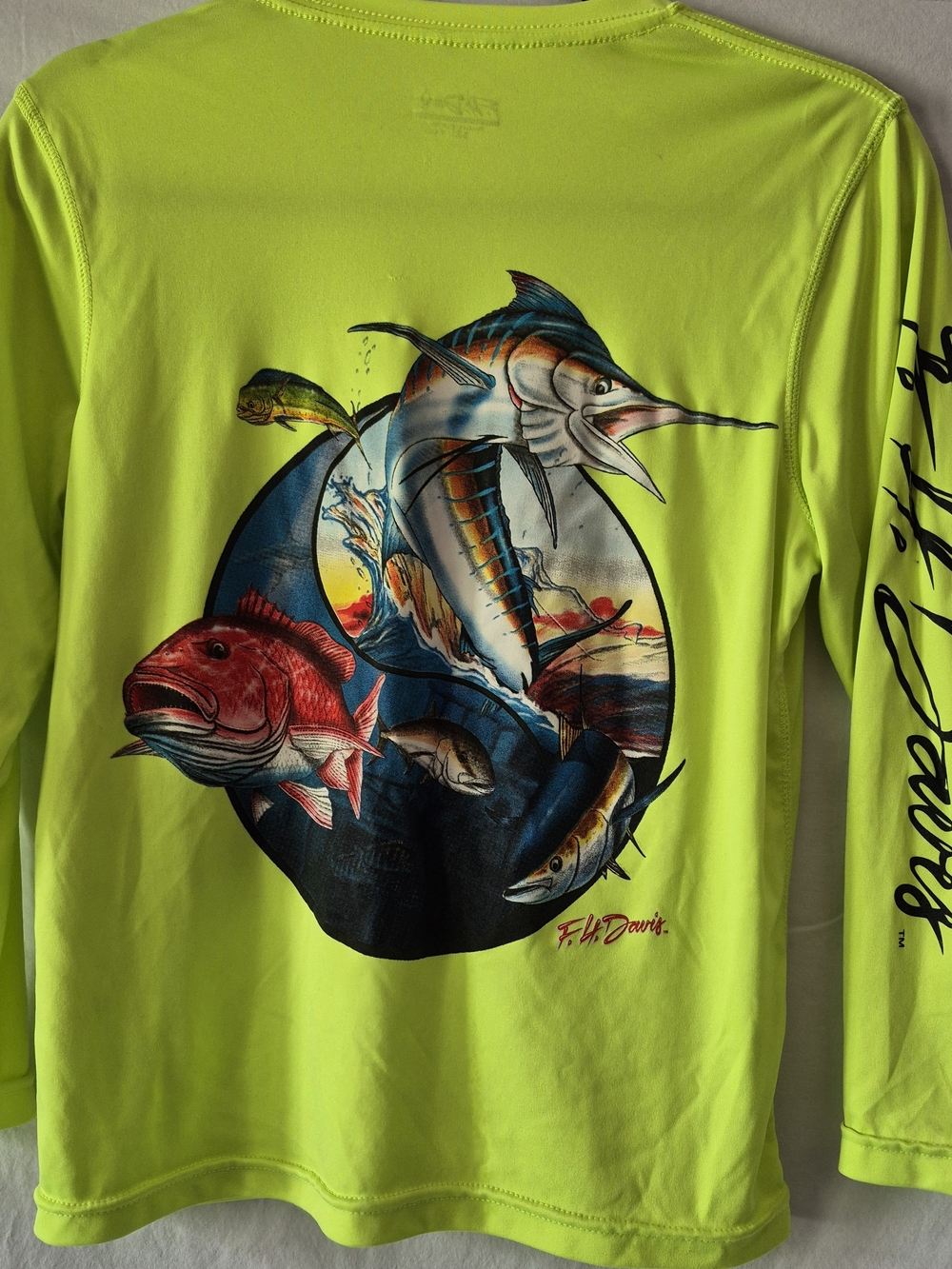 Kids Neon Yellow Long-Sleeve Swim Rashguard with Ocean Graphic
